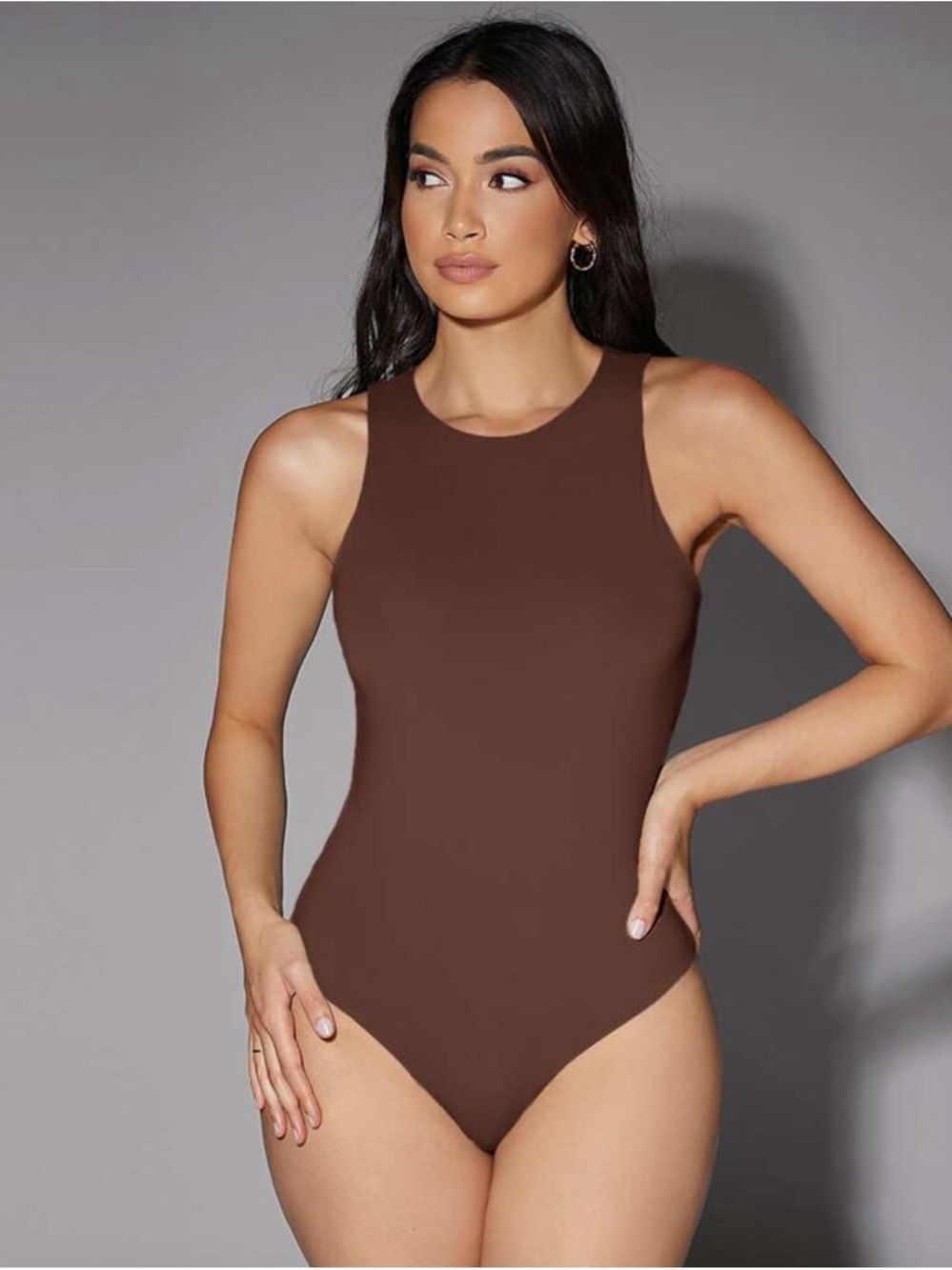 SHEIN Brown Sleeveless Crewneck Bodysuit